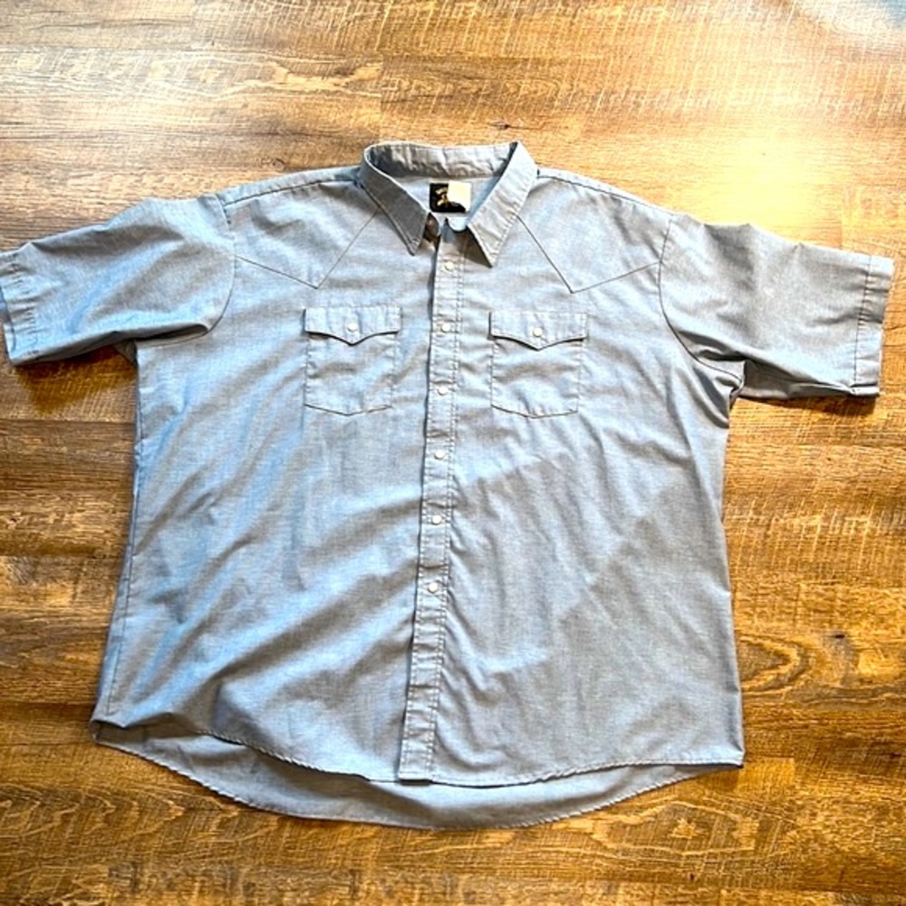 Vintage Saddle King Western Shirt by Key. Short Sleeves. Light Blue. Made in USA
